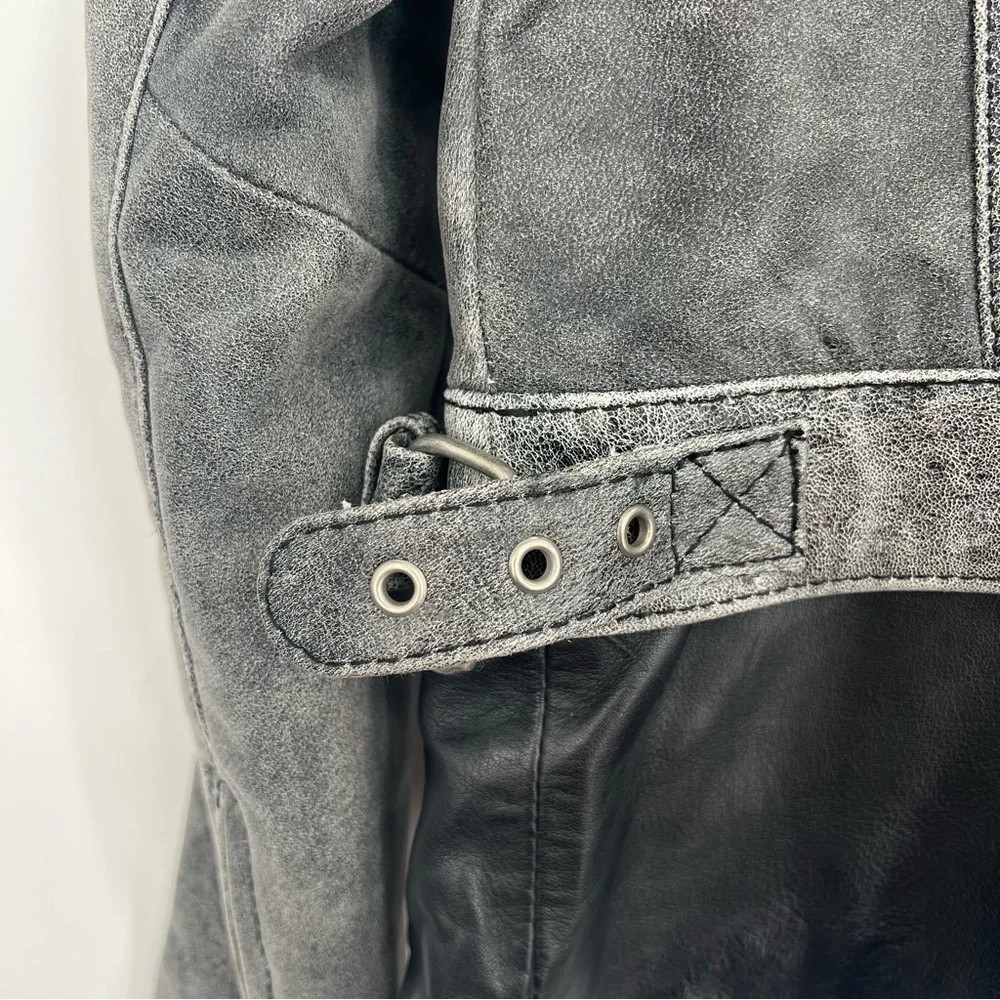 Muubaa Crackle Black Lamb Leather Biker Motorcycle Jacket Quilted Zip Up 6 - Picture 14 of 16
